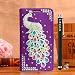 Produktbild Locaa(TM) For Samsung Galaxy Note 3 Note III N9000 Note3 3D Bling Pfau Case + Griffel + Anti Dust plug Deluxe Luxus Perlen Diamant niedlich Schöne Retro Card Holder Wallet Protection Hülle - [Pfau Serie] Lila Holster - Perle Pfau