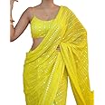 Flosive Women's Thread Sequence Work Georgette Saree With Blouse
