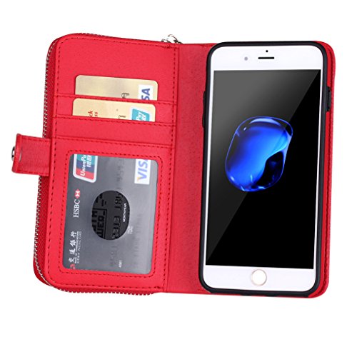 LOOKAY 2 in 1 Kunstleder Schutzhülle für iphone 7 apple 7 Multifunktions-Tasche Wallet Kartenfächer Rückschale iPhone7 Hülle Etui Case Cover in Rot - 2