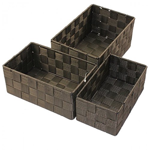Aufbewahrungsbox 3er Set geflochten RECHTECKIG Badezimmer Box Korb 4 Farben, Farbe:Braun