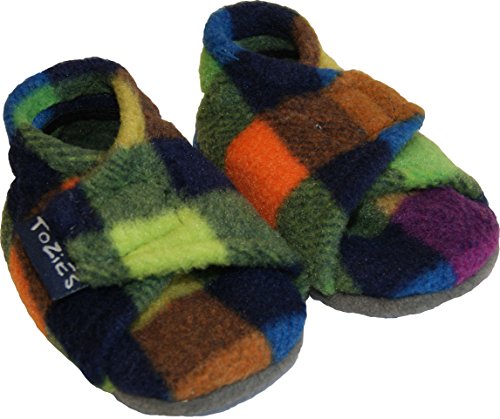 TOZIES Baby Toddler Soft Indoor Play Shoes / Slippers NON SLIP Designed to Stay on (12-18 months) MULTICHECK