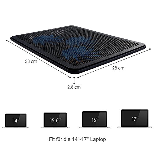 Zacro Laptop Kühler Notebook Cooler Kühlpad 15.6 – 17 Zoll 3 x Lüfter 2 x USB mit blauer lED Lampe Inkl.1 Stück zusätzliches Mousepad - 4