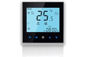 BecaSmart Serie 1000 Termostato de Aire Acondicionado WiFi de 2 Tubos con Retroiluminación Blanca y Conexión WiFi para Asistencia por Voz Inteligente (2 Tubos, Negro(WiFi))