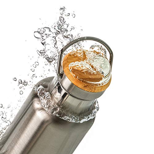 Pure Design - Borraccia Acciaio Inossidabile con Coperchio in Legno di bambù, Termoisolato, 750 ml