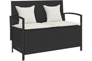 ‎VIDAXL vidaXL Gartenbank mit Stauraum und Kissen Schwarz Poly Rattan, Gartenbank, Parkbank, Outdoor-Bank, Sitzbank, Terrassenbank, Außenbank, Gartenmöbel