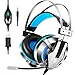 Produktbild EKSA Gaming Headset PS4, 3.5mm Xbox One Headset mit Noise Cancelling Mikrofon, LED-Licht, Bass Surround Sound, 50mm Lautsprecher Treiber Kopfhörer für PC MAC Laptop IPad IPod Smartphone(Blau)