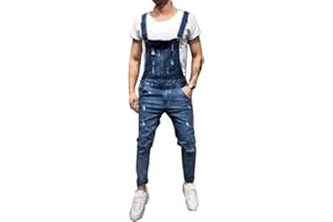 FANSU Salopette da Uomo con Jeans, Tuta di Jeans Strappati Moda Lavaggio Rotto Tasca Pantaloni Reggicalze Pantaloni Casual da Elasticizzato