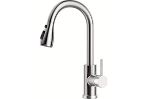 VIGIME Kitchen Sink Taps Mixer with Pull Out Spray, Single Handle High Arc Commercial Stainless Steel Kitchen Faucet Suitable for UK Standard Fittings Bar Laundry RV Farmhouse (Brushed Nickel)