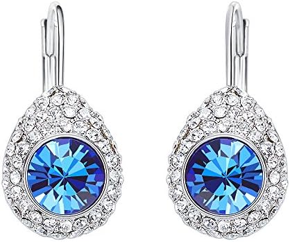 Hanana " Angel Tear " 925 Sterling Silver Blue Dangle Drop Earrings Hoop for Women with Sparkling Crystal from SWAROVSKI, Clip on Earrings