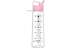 HYDRATE Daily Water Bottle with Straw - 900ml - BPA-Free, Leak-Proof Pink Water Bottle with Time Markings, Flip Cap, Strong Material, Drop-Proof, for Gym, School, Office, Sports, Outdoor Use