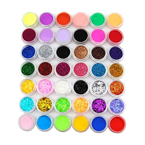 Fashion Galerie Nagel Kunst 42 farbe Glitzer Acryl-flüssigkeit Bürste UV Pulver Set - 2