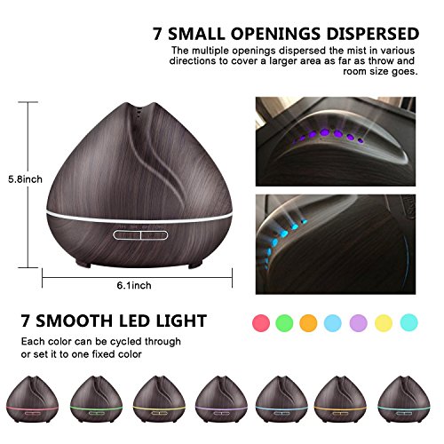 InnoSuper Aroma Essential Oil Diffuser, Schwarz Holzmaserung 400ml Ultraschall-Luftbefeuchter mit kühlem Nebel mit 7 Farben LED für Yoga Spa Home Office Zimmer - 2