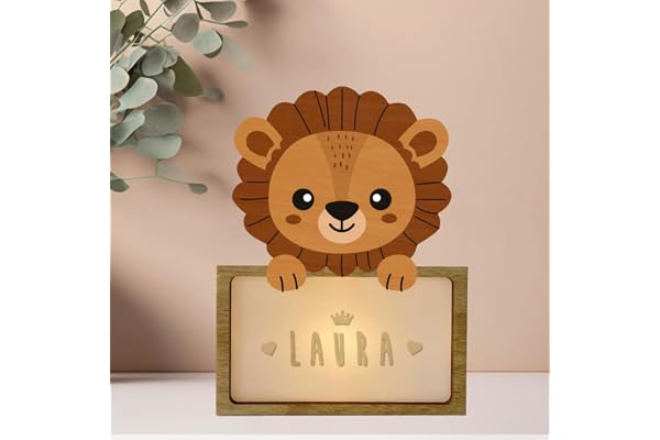 WONDEE Lampe Veilleuse Bébé Personnalisée et Veilleuse Enfant Personnalisée Lion - Accesoire Cadeau Bebe naissance personnalisé Garcon et Fille, Cadeau Bapteme Fille et Garcon, Decoration Bebe