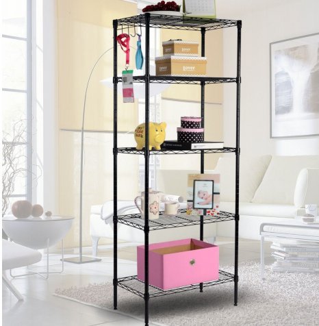 LANGRIA Regal 5 Ablage Regalsystem Modern Steckregal 275 lb Capacität, 60×35,05×150,1cm, Schwarz - 3