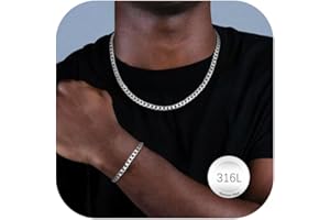 LOLIAS Bracciale Collana Catena Uomo Donna Acciaio Inossidabile Catena Cubana Grande Sottile Larghezza 5/9 mm, Lunghezza Regolabile Argento Hip Hop Punk Collane Uomo
