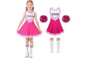 Amtum Cheerleader Outfit Cheerleader Costume Kids With Pom Poms Halloween Costume For Halloween Scary Dress Up Role Play Parties，3-14ans