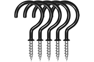 XFentech 16 Pezzi Ganci a Tazza - Nero Ganci per Soffitto in Metallo Gancio a Vite Rivestito in Plastica Ganci Avvitabili Ganci per Appendere Tazza Piante Luci - 2.9 Inch