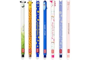 Legami - Set di 7 penne gel cancellabili con inchiostro cancellabile termosensibile, colori di inchiostro e design del fusto, punta da 0,7 mm, design panda, corgi, leone, giraffa, elefante,