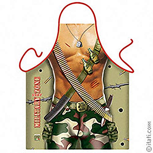 ITATI Delantal Hombre Parrilla Barbacoa Delantal de Cocina Antimanchas para Hombre, Modelo Militar, Medidas 75 x 58 cm