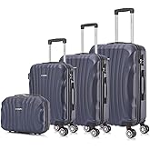 RAYKONG Juego de Maletas ABS Rígida 3 Piezas|Maleta Cabina 55cm|Maleta Mediana 68cm|Maleta Grande 78cm|Neceser 29cm|AzulMarin