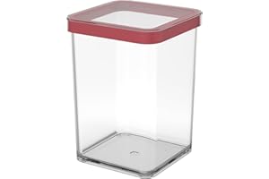 Rotho Loft Scatola Quadrata con Coperchio e Guarnizione, Plastica (SAN) senza BPA, Trasparente/Rosso, 1 L, 10.0 x 10.0 x 14.2 cm