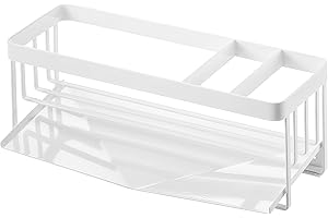 YAMAZAKI 5016 Tower Abtropfgestell für Schwämme und Seifenspender, weiß, Stahl, Minimalistisches Design, 25 x 10 x 9,5 cm (LxBxH)