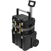 STANLEY FATMAX Pro-Stack Set 3 Pieces, Suitcase with Aluminium Handle, Transparent Organizer, Base with Wheels, Mobile Storag