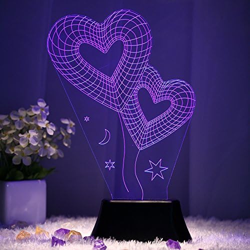 Illusion 3D Light - Toproad LED Night Light 3D Table/Desk Lamp Bedroom Deco Light Art Sculpture Changeable Unique Light(CartoonPack2-15 Different Pattern) (2 heart)