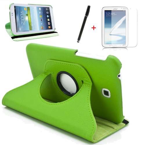 gada - Samsung Galaxy Tab 3 P3200 P3210 P3220 360° drehbare Leder-Imitat Tasche mit praktischer Standfunktion in schickem Grün inkl. kostenloser Displayfolie und Touch Pen