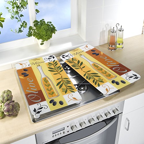 WENKO 2521446500 Herdabdeckplatte Universal Oliven – 2er Set, für alle Herdarten, Gehärtetes Glas, 30 x 1.8-4.5 x 52 cm, Mehrfarbig - 3