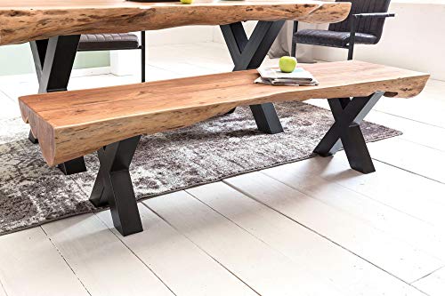 FineBuy Esszimmerbank Akazie Landhaus-Stil Voll-Holz 170 x 46 x 46 cm | Design Sitzbank rechteckig | Bank für Esszimmer Baumstamm | Küchenbank 3-4 Personen