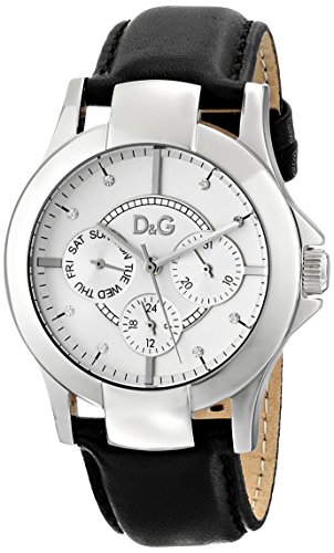 D&G Ladies Watch DW0539 with Silver Multi Function Dial, Stainless Steel Case and Black Leather Strap