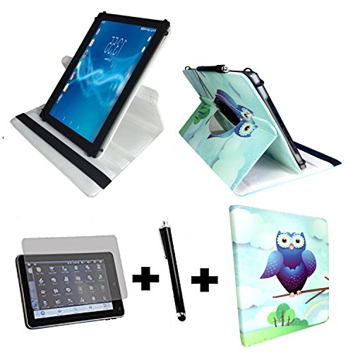 3er Starter Set für MEDION LIFETAB E10501 Tablet PC Tasche + Stylus Pen + Schutzfolie - 10.1 Zoll Blau Eulen 360_