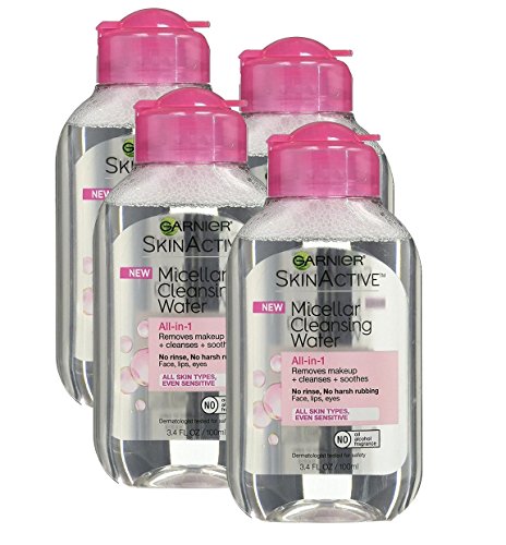 Garnier Skin Active Micellar Cleansing Water, All-in-1, For All Skin Types, Travel Size, 3.4 Ounce, (4 Pack)