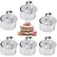 KASTWAVE Mousse Cake Mold Mousse Rings 304 Food Grade Stainless Steel Cake Circle Cake Mold with Pusher, 8cm Diameter, Set of 6 Easy to Use Clean Dishwasher Safe Durable and Heat Resistant (Round)