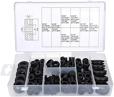 Yooaky 180pcs Rubber Grommet Kit, Electrical Conductor Wiring and Blanking Gasket Ring Grommets Assorted