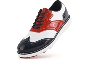 XUANKE Mens Golf Shoes Waterproof Spiked Golf Casual Sneakers Non Slip Outdoor Spiked Foldable Trainers Comfortable Breathable Trainers for Golf Training