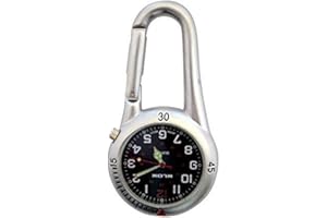 Klox Unisexe infirmières Poche Montre FOB White Silver Clip sur Mousqueton avec Cadran Noir Médecins Affichage analogique Quartz Mouvement SMB