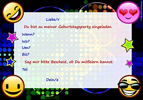 10 lustige Einladungskarten für Kindergeburtstag im Set mit 4 Smiley Emoji Geburtstags-Party Postkarte für Jungen und Mädchen. Birthday-Party Deutsche Druckerei - 3