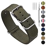 Fullmosa Nylon Uhrenarmband 24mm in 10 Farben, Zulu Serie Ersatzband mit verstellbarem Edelstahl Metall Schließe für Herren&Damen,Armeegrün 24mm