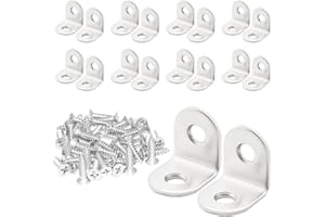 Hocansen 20 Pezzi Acciaio Inox Staffa Angolare Argento a Forma L ,Connettori di Supporti Squadretta per Mensola di Legno Tavolo Sedia Armadio con 40 Pezzi Viti（JM/20x20mm）
