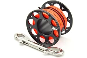 ICDKOYK Tenere Il Bobina di Spool di Immersione con Bobine Portatile a Colori Solido Corda in Poliestere pietrezzatore di Pesca Accessori subacquei con Gancio Doppio endico, Nero, 15m