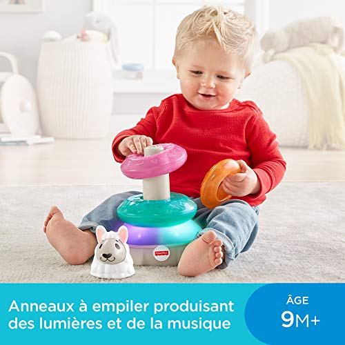 Fisher-Price Linkimals Lucas le Lama, pyramide interactive, jouet bébé à empiler, sons et lumières, version française, 6 mois et plus, GHY79 – Image 3