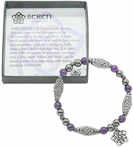 Stretchy Celtic beaded bracelet with Seren Star charm and real amethyst gembeads