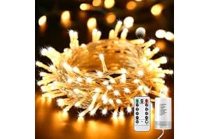 Qedertek Guirlande Lumineuse Noel a Piles 10M 100 LED Blanc Chaud Lumières de Noel Exterieur, 8 Modes Guirlande Lumineuse Sapin aves Minuterie et Fonction Mémoire pour Decoration de Arbre Noël