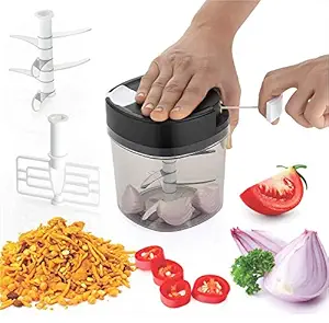 SR Handy Vegetable Chopper, Cutter, Mixer for Kitchen with 6 Stainless Steel + Whisker Blade (1000 ML)