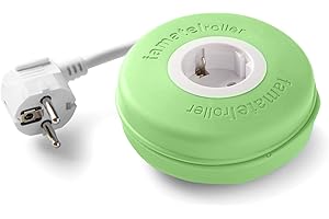 FAMATEL – Roller | Enrollable con 1 toma | 2 metros | Con material de silicona | Protección Infantil | Con una alta flexibilidad y resistencia | Verde