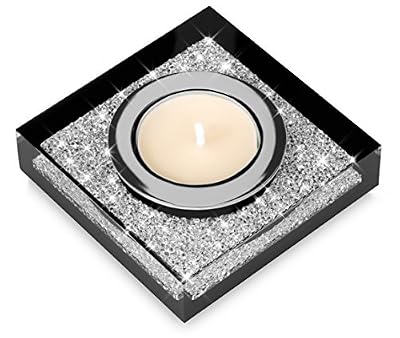 Implexions by connexion Porte-bougies chauffe-plat précieux Lotus 1 avec des cristaux SWAROVSKI ELEMENTS – décoration de table étincelante (noir)