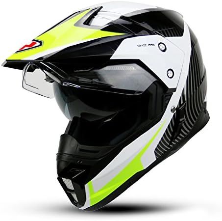 YRTK Motorcycle Helmet Road Cross Country Dual Purpose Dual Lens Helmet Men And Women Racing Helmet,Green-XXL(63-64cm)