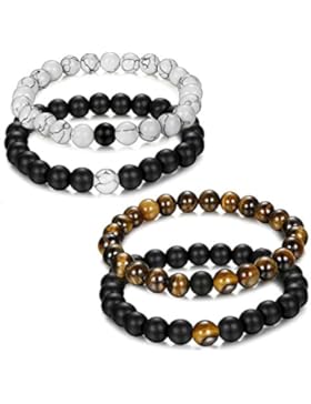 Sailimue 8mm 4Pcs Natursteine Armband für Männer Damen Armbänder Paar Liebe Beziehung Armkette Elastik